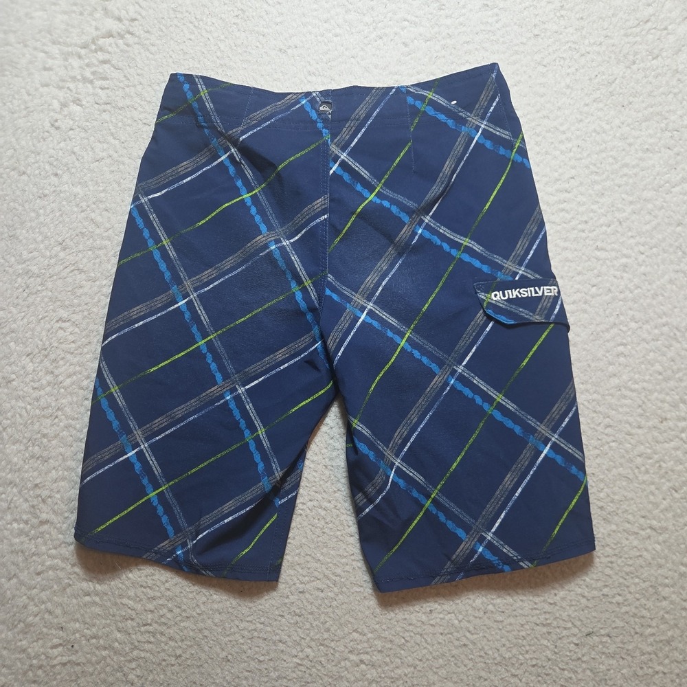 Quiksilver Men's Board Shorts size 26 Plaid Blue Y2k Style - Picture 4 of 5